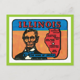 Carte Postale Illinois IL Étiquette Vintage