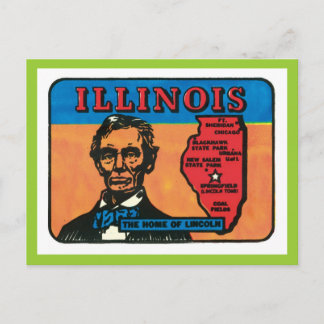 Carte Postale Illinois IL Étiquette Vintage