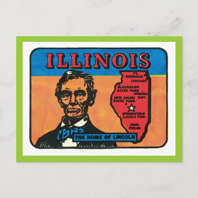 Carte Postale Illinois IL Étiquette Vintage (Devant)
