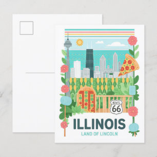 Carte Postale Illinois Land of Lincoln USA Summer Travel