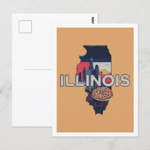 Carte Postale Illinois Retro Voyage Design Icone États-Unis