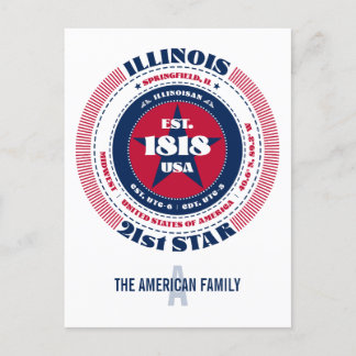 Carte Postale Illinois, Springfield, IL, Patriotique, Monogramme