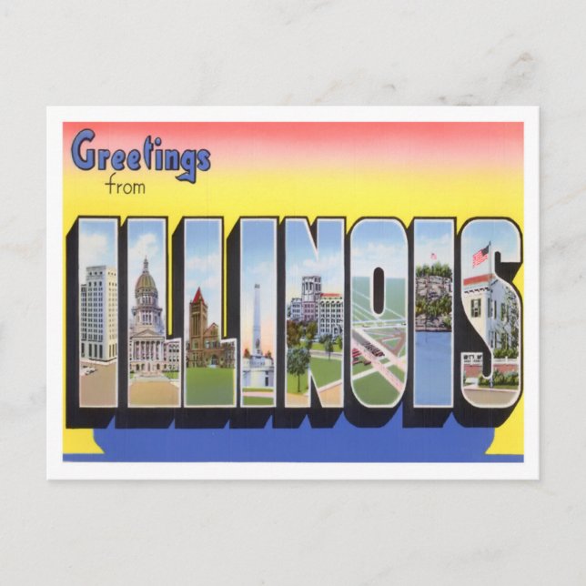 Carte postale Illinois Vintage Big Letters (Devant)