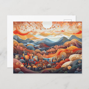 Carte Postale Illustrateur Abstrait Paysage Valley Vs Mountain