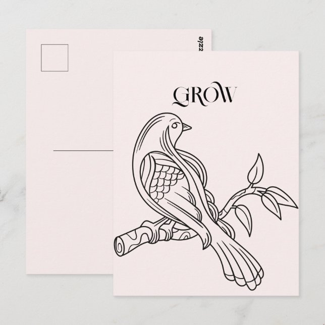 Carte Postale Illustration Abstraite Line Art Bird (Devant / Derrière)