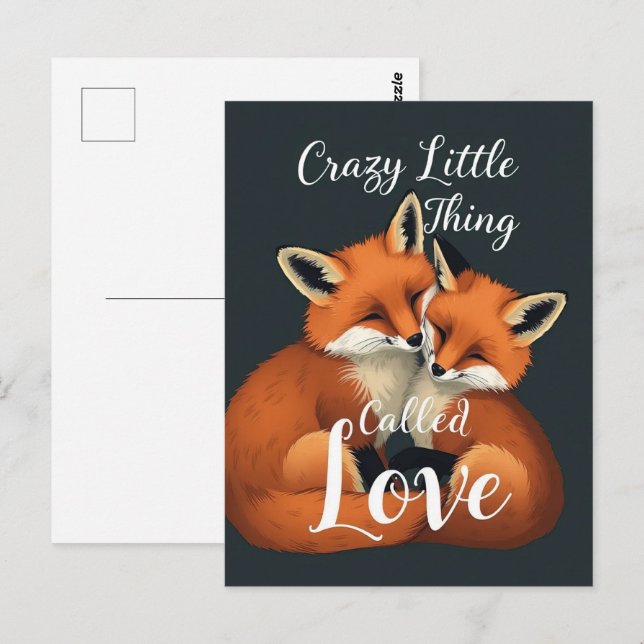 Carte Postale Illustration adorable Fox Love Couple (Devant / Derrière)