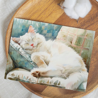 CARTE POSTALE ILLUSTRATION AÉQUARELLE DE CHAT ADORABLE