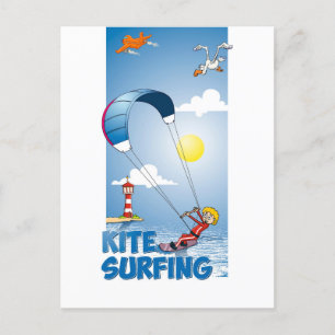 Carte Postale Illustration amusante d'un petit surfer