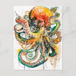Carte Postale Illustration aquarelle abstraite d'un poulpe