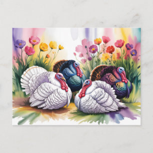 Carte Postale Illustration aquarelle colorée de dindes