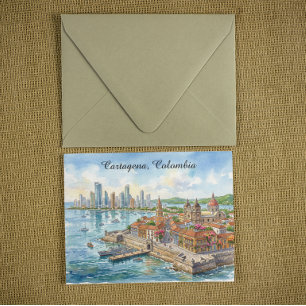 Carte Postale Illustration aquarelle de Cartagena Colombie