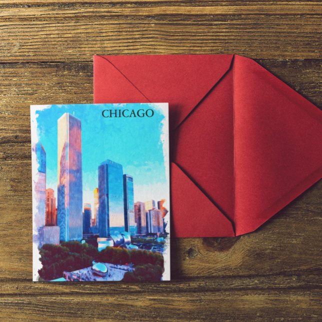 Carte Postale Illustration aquarelle de Chicago Illinois (Chicago Illinois Watercolor Illustration Postcard)