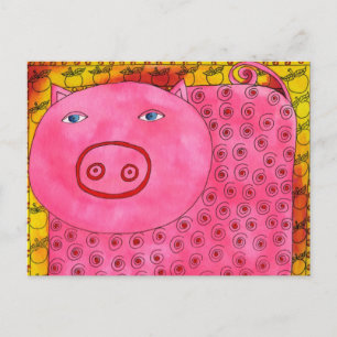 Carte Postale Illustration aquarelle de cochon à motifs