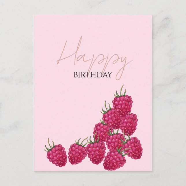 Carte Postale Illustration aquarelle de framboises  (Devant)