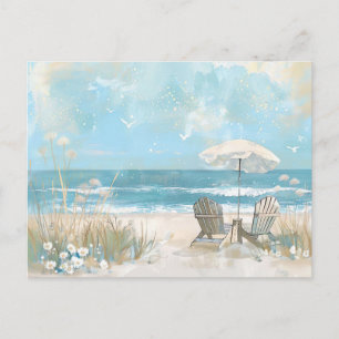 Carte Postale Illustration aquarelle plage paysage pastel