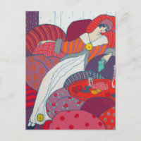 Illustration Art Déco rose et orange George Barbie