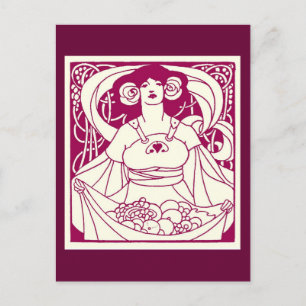 Carte Postale Illustration Art Nouveau de la Jeune Fille de la M