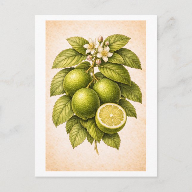 Carte Postale Illustration botanique de citron vert de style vin (Devant)