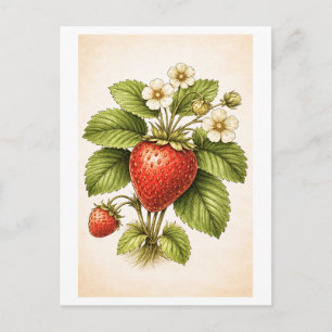 Carte Postale Illustration botanique de fraise de style vintage