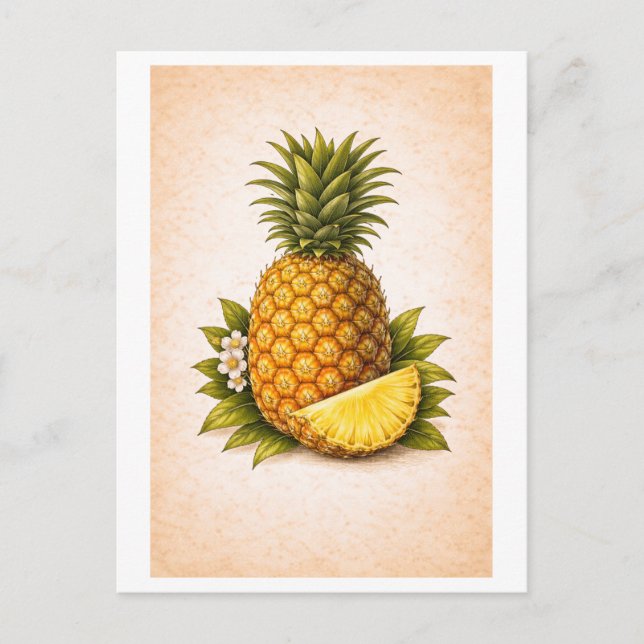 Carte Postale Illustration botanique de l'ananas de style vintag (Devant)