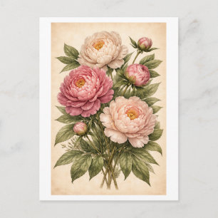 Carte Postale Illustration botanique de pivoine de style vintage