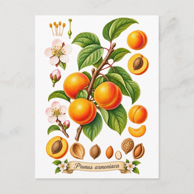 Carte Postale Illustration botanique vintage d'abricot (Devant)