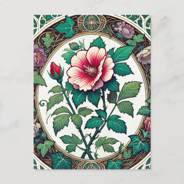 Carte Postale Illustration botanique vintage de rose de Sharon   (Devant)
