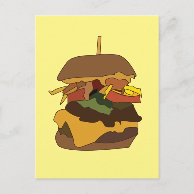 Carte Postale Illustration Burger Hamburger Burger Amour  (Devant)