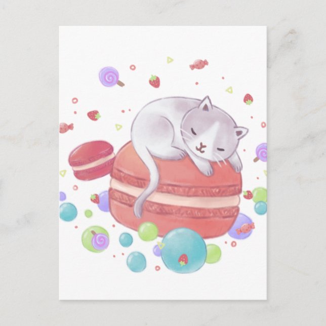 Carte Postale Illustration Chat & Sweets (Devant)