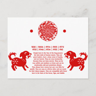 CARTE POSTALE ILLUSTRATION CHINOISE DE PAPERCUT DE CHIEN ZODIAC