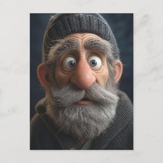 Carte Postale Illustration Claymation d'un vieil homme surpris e