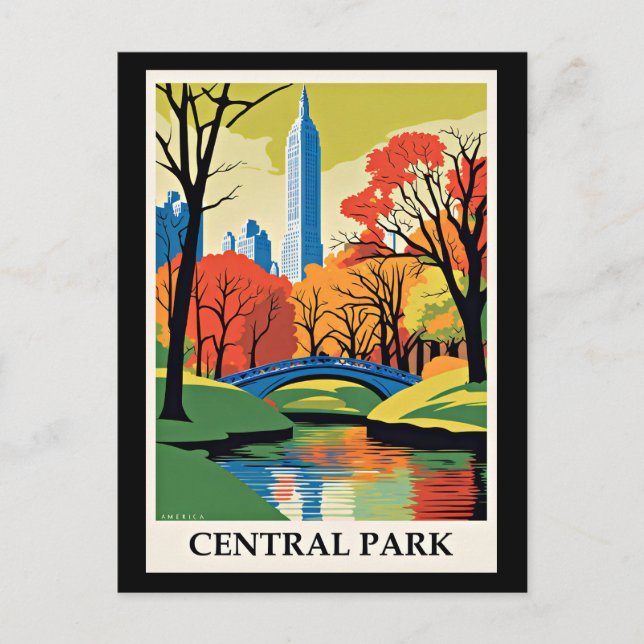 Carte Postale Illustration colorée de Central Park (Devant)