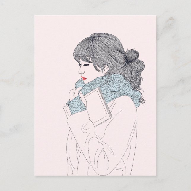 Carte Postale Illustration cool de la fille avec foulard (Devant)