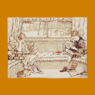 Carte Postale Illustration cosy d'enfants vintage lisant