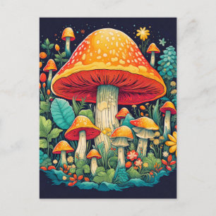 Carte Postale Illustration créative de forêt de champignons abst