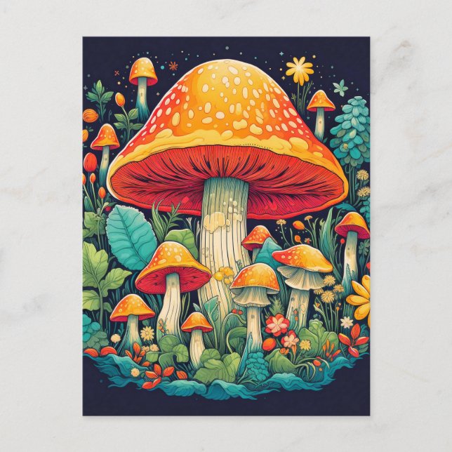 Carte Postale Illustration créative de forêt de champignons abst (Devant)