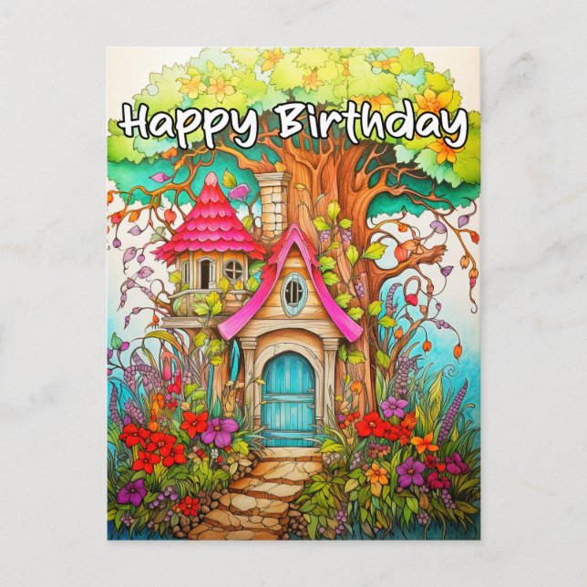 Carte Postale Illustration créative d'une maison dans un arbre a (Devant)