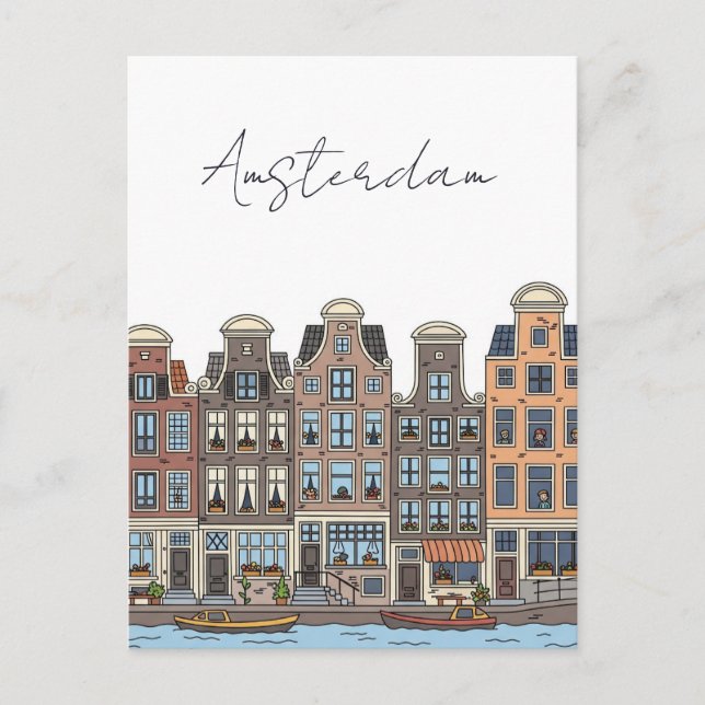 Carte Postale Illustration d'Amsterdam Pays-Bas (Devant)