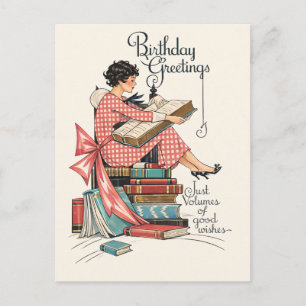 Carte Postale Illustration d'anniversaire pour amateur de livres