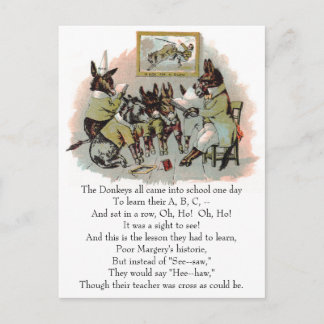 Carte Postale Illustration d'antiquité de l'école Donkey