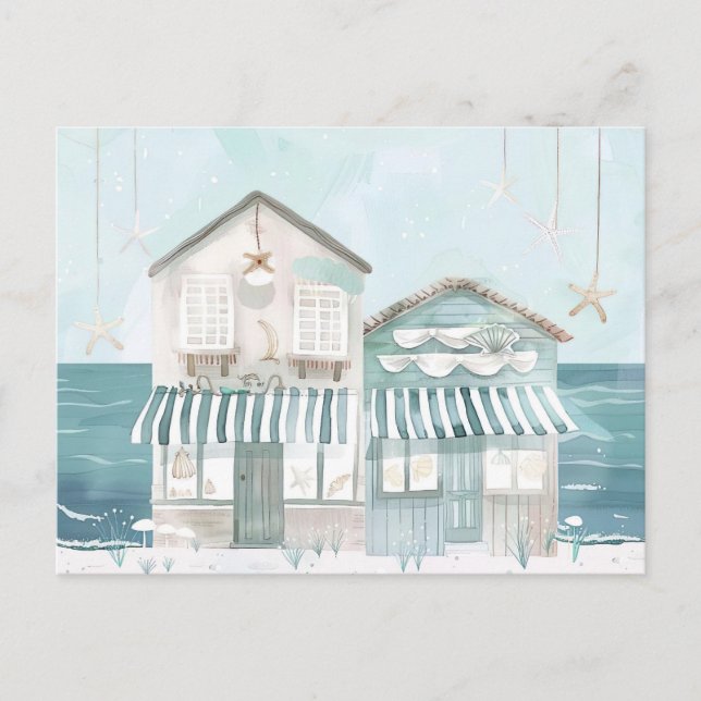 Carte Postale Illustration d'aquarelle de plage paysage pastel  (Devant)