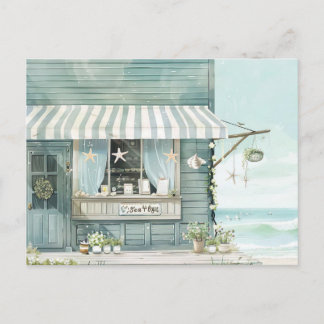 Carte Postale Illustration d'aquarelle de plage paysage pastel