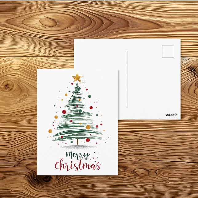 Carte Postale Illustration d'arbre de Noël moderne joyeux (Créateur téléchargé)