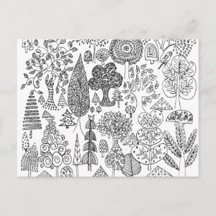 Carte Postale Illustration d'arbres en noir et blanc dessinés à