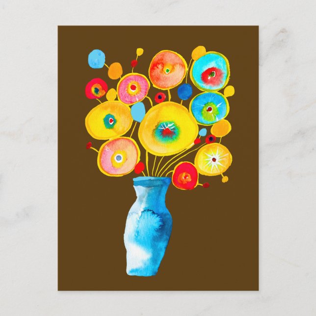 Carte Postale Illustration d'art de fleurs vibrantes funky (Devant)
