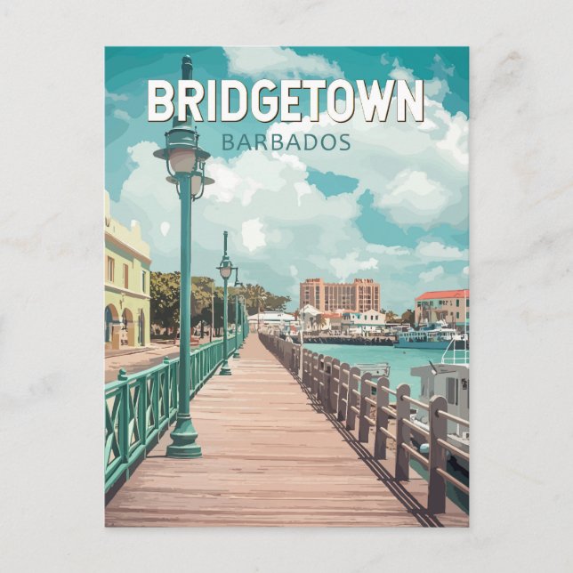 Carte Postale Illustration d'art de voyage rétro de Bridgetown B (Devant)