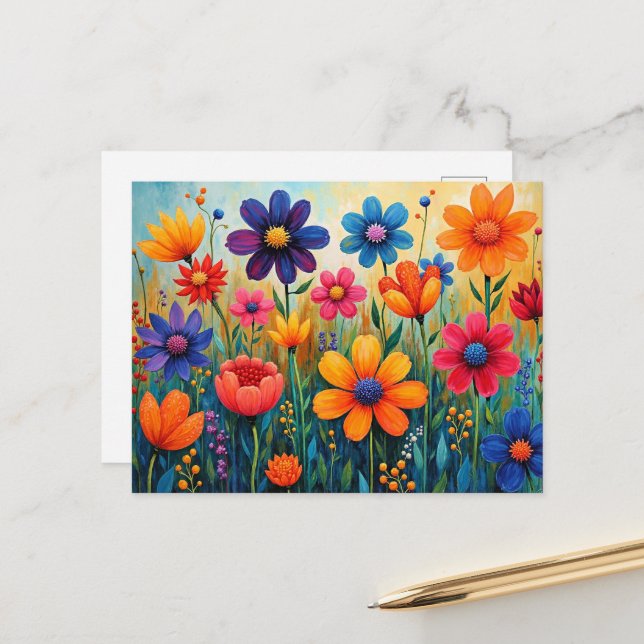 Carte Postale Illustration d'art folklorique floral (Devant/Arrière en situation)