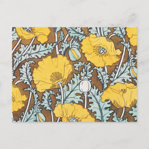 Carte Postale illustration d'art pavot fleur jaune