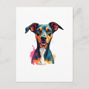 Carte Postale Illustration d'art pop de portrait de chien coloré