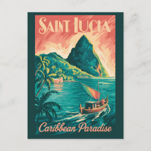 Carte Postale Illustration de bateau à Sainte-Lucie Art de voyag